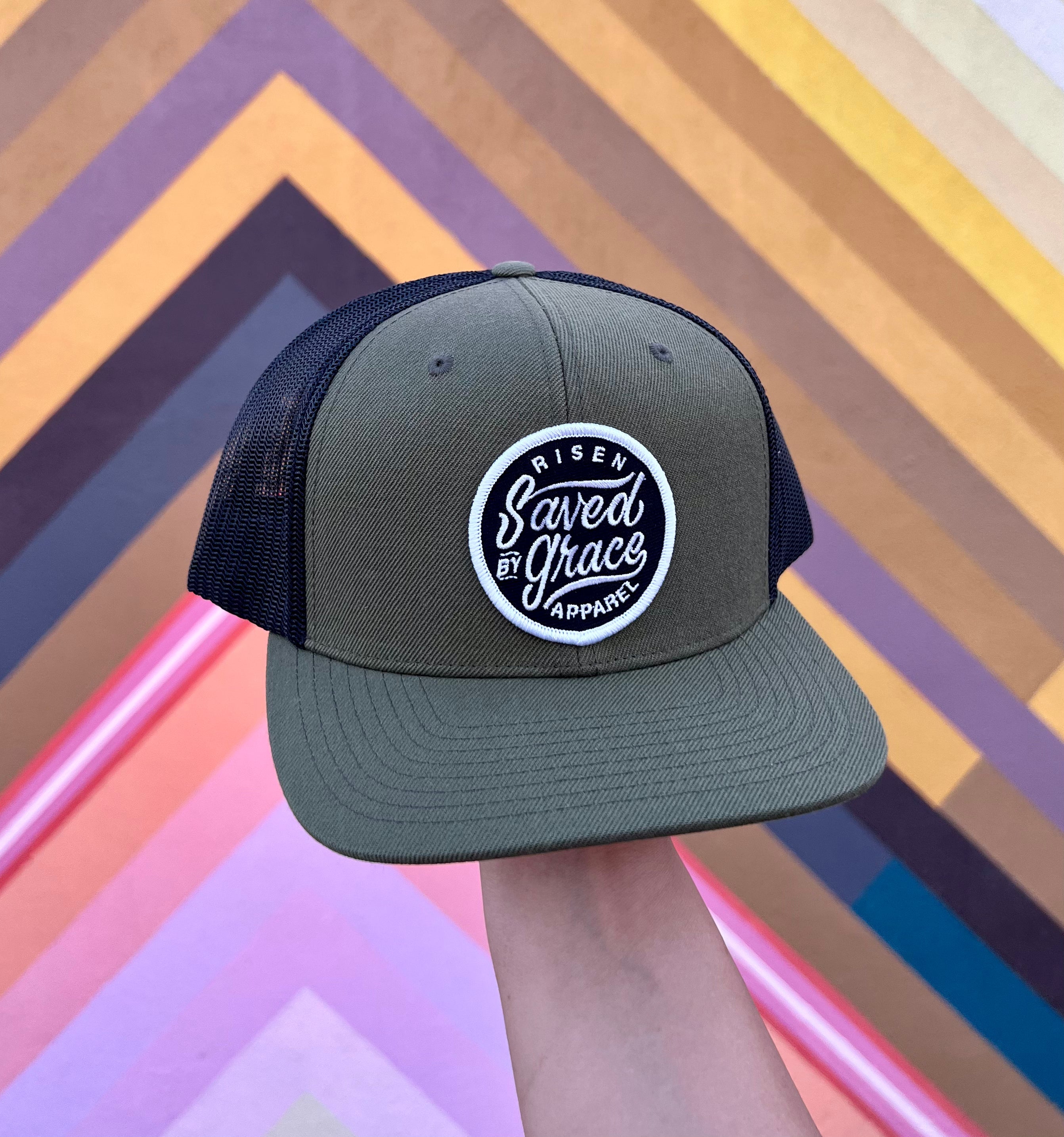 Green saved by grace trucker hat